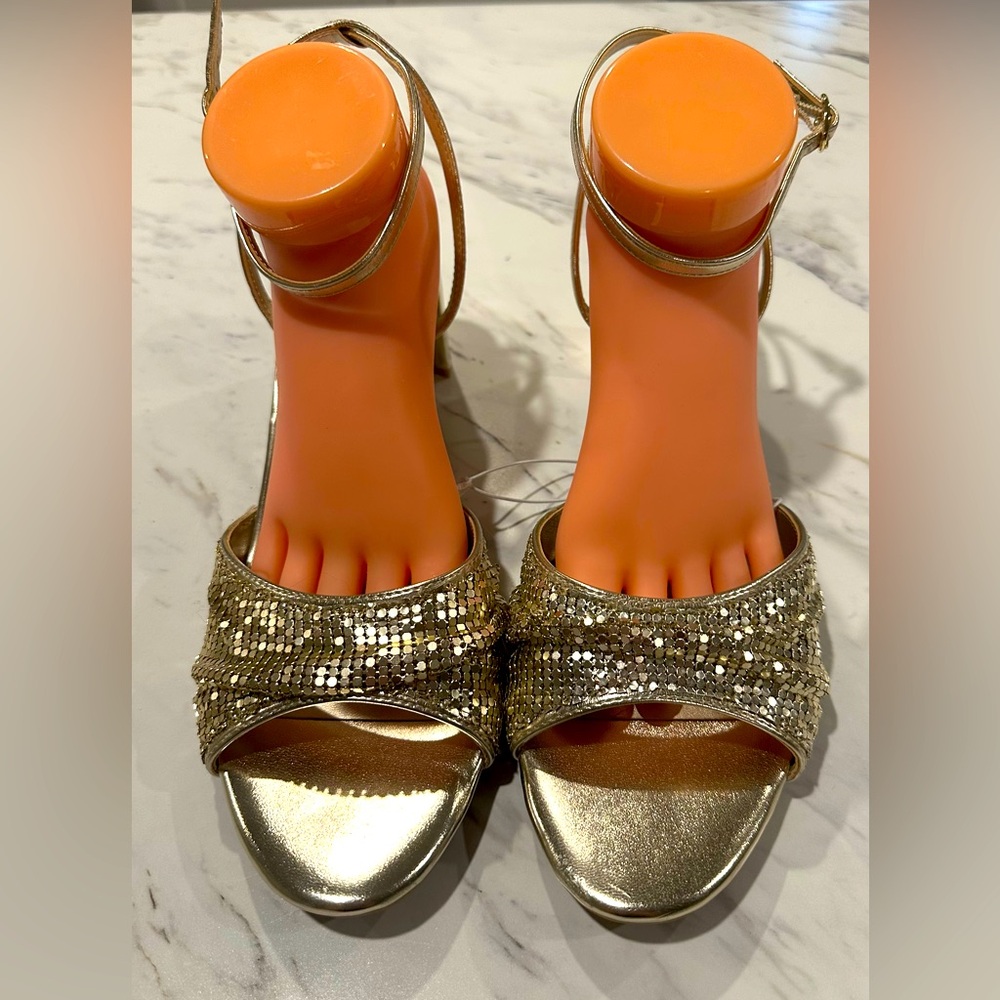 Nine West Gold Sequin Ankle-Strap Sandals